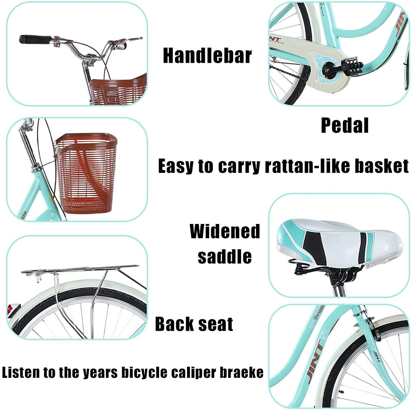 Womens Cruiser Bike 26 Inch Adult Bikes for Women Classic Retro Bicycles with Baskets&amp;Rear Racks,Complete Beach Cruiser Bikes for Leisure Picnics&amp;Shopping