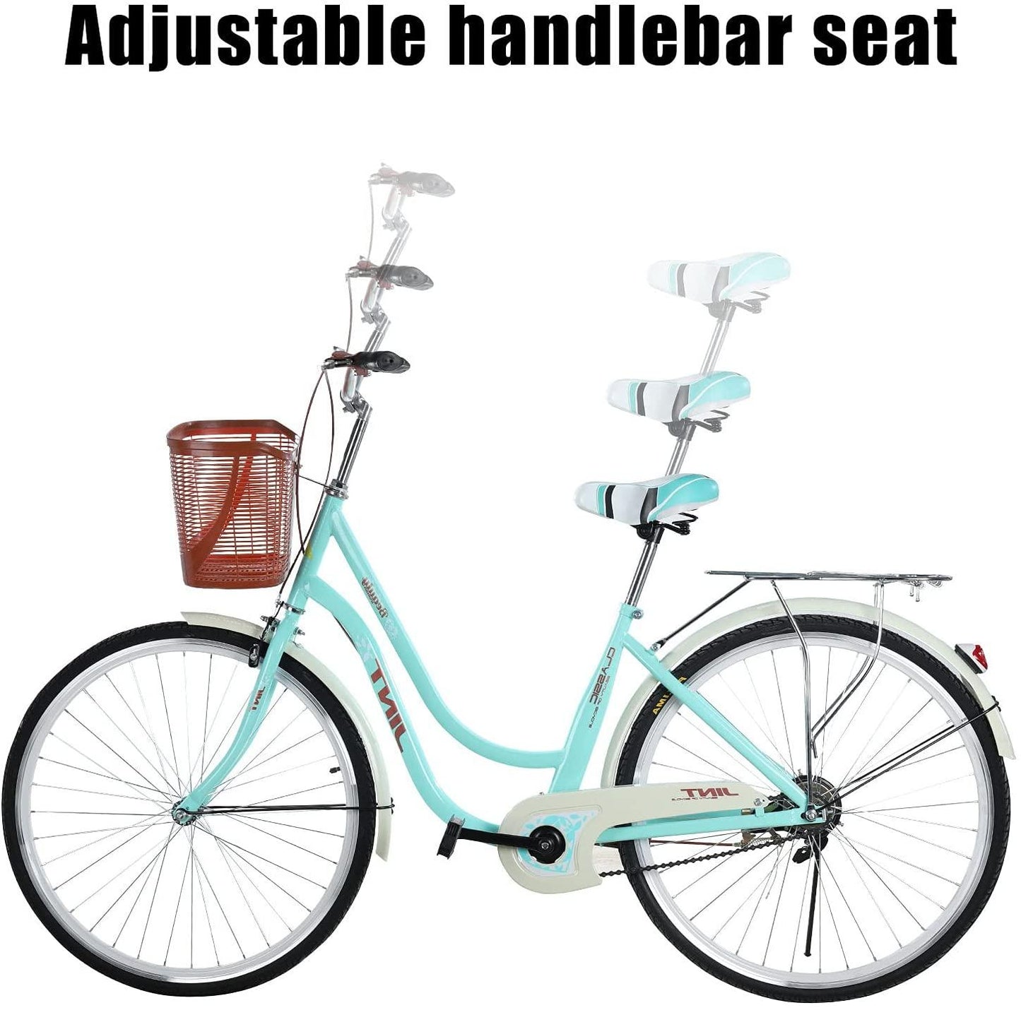 Womens Cruiser Bike 26 Inch Adult Bikes for Women Classic Retro Bicycles with Baskets&amp;Rear Racks,Complete Beach Cruiser Bikes for Leisure Picnics&amp;Shopping