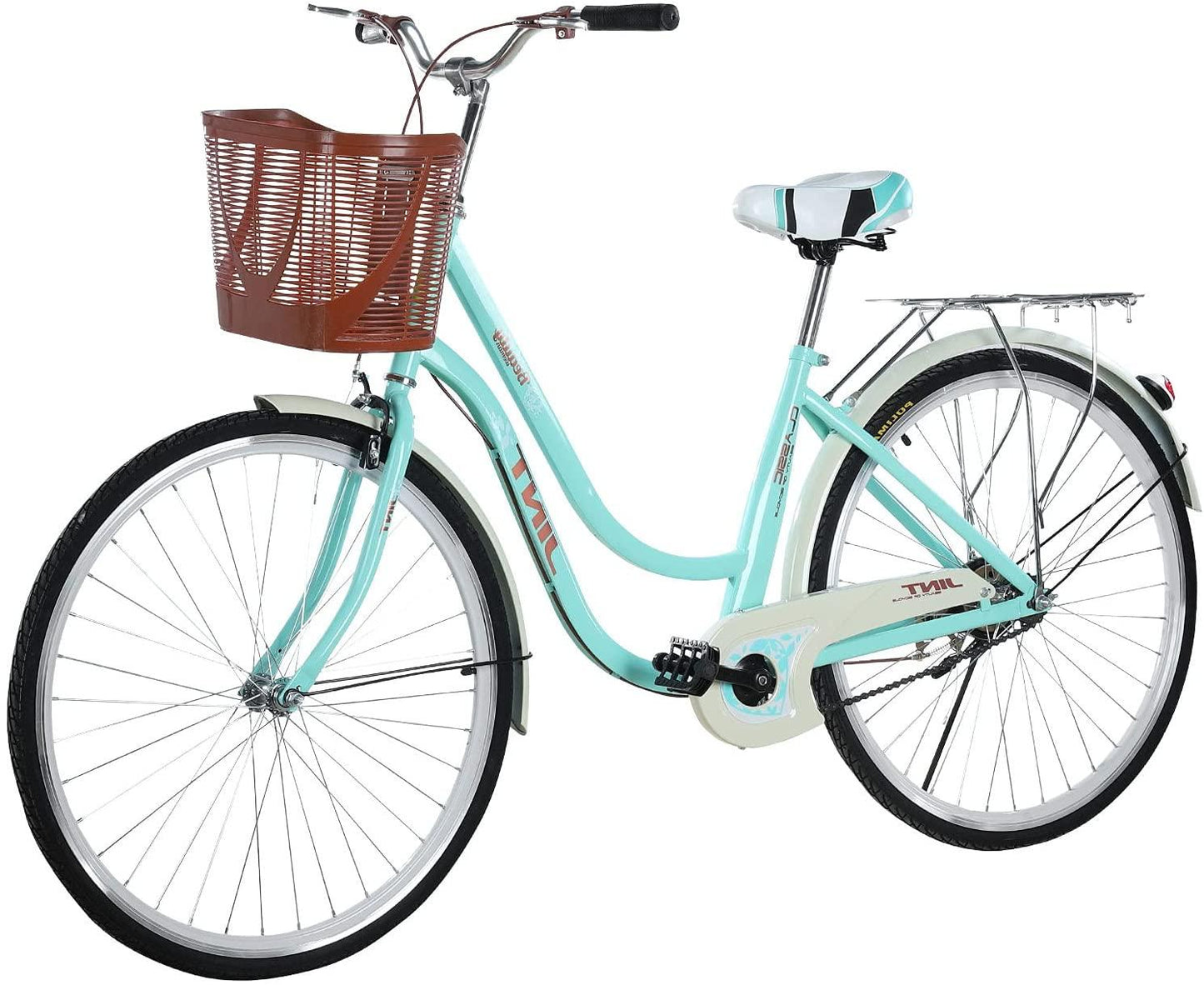 Womens Cruiser Bike 26 Inch Adult Bikes for Women Classic Retro Bicycles with Baskets&amp;Rear Racks,Complete Beach Cruiser Bikes for Leisure Picnics&amp;Shopping
