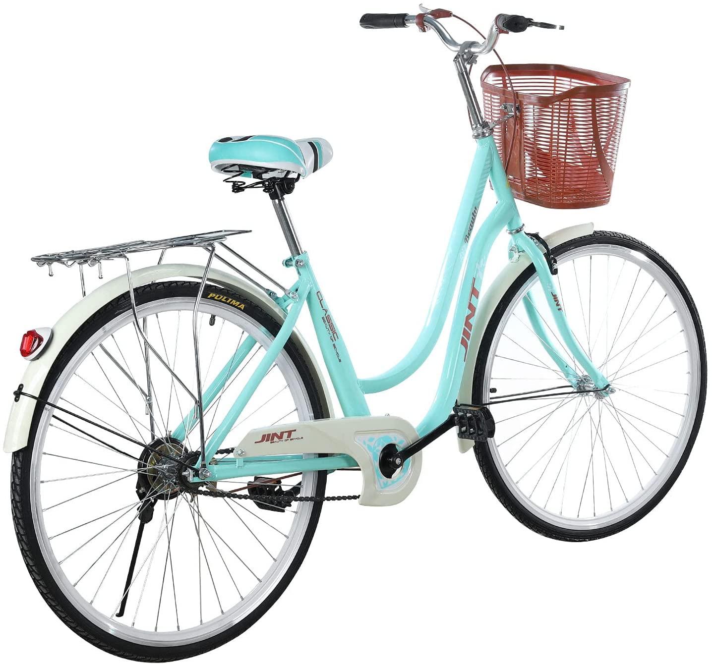Womens Cruiser Bike 26 Inch Adult Bikes for Women Classic Retro Bicycles with Baskets&amp;Rear Racks,Complete Beach Cruiser Bikes for Leisure Picnics&amp;Shopping
