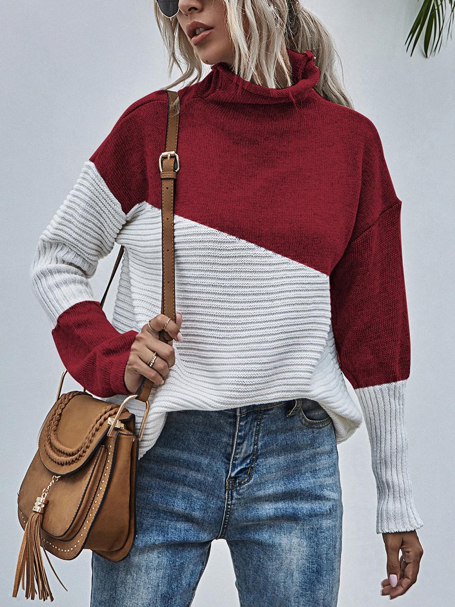 Color-blocking Pullover Long-sleeves Sweater