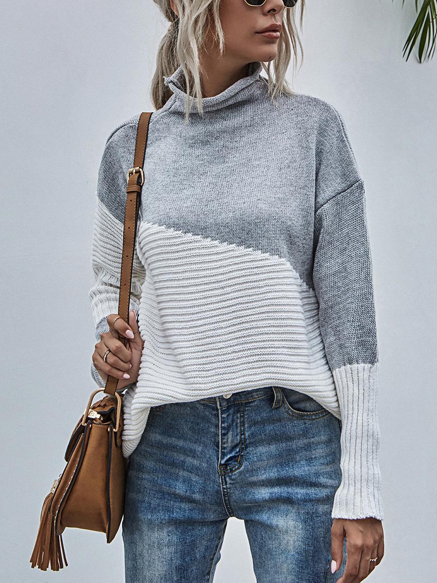 Color-blocking Pullover Long-sleeves Sweater
