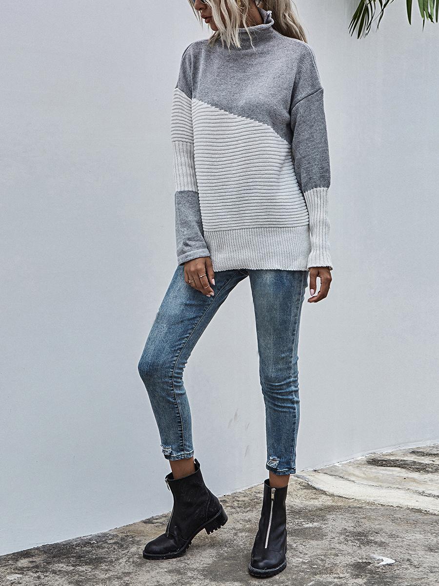 Color-blocking Pullover Long-sleeves Sweater