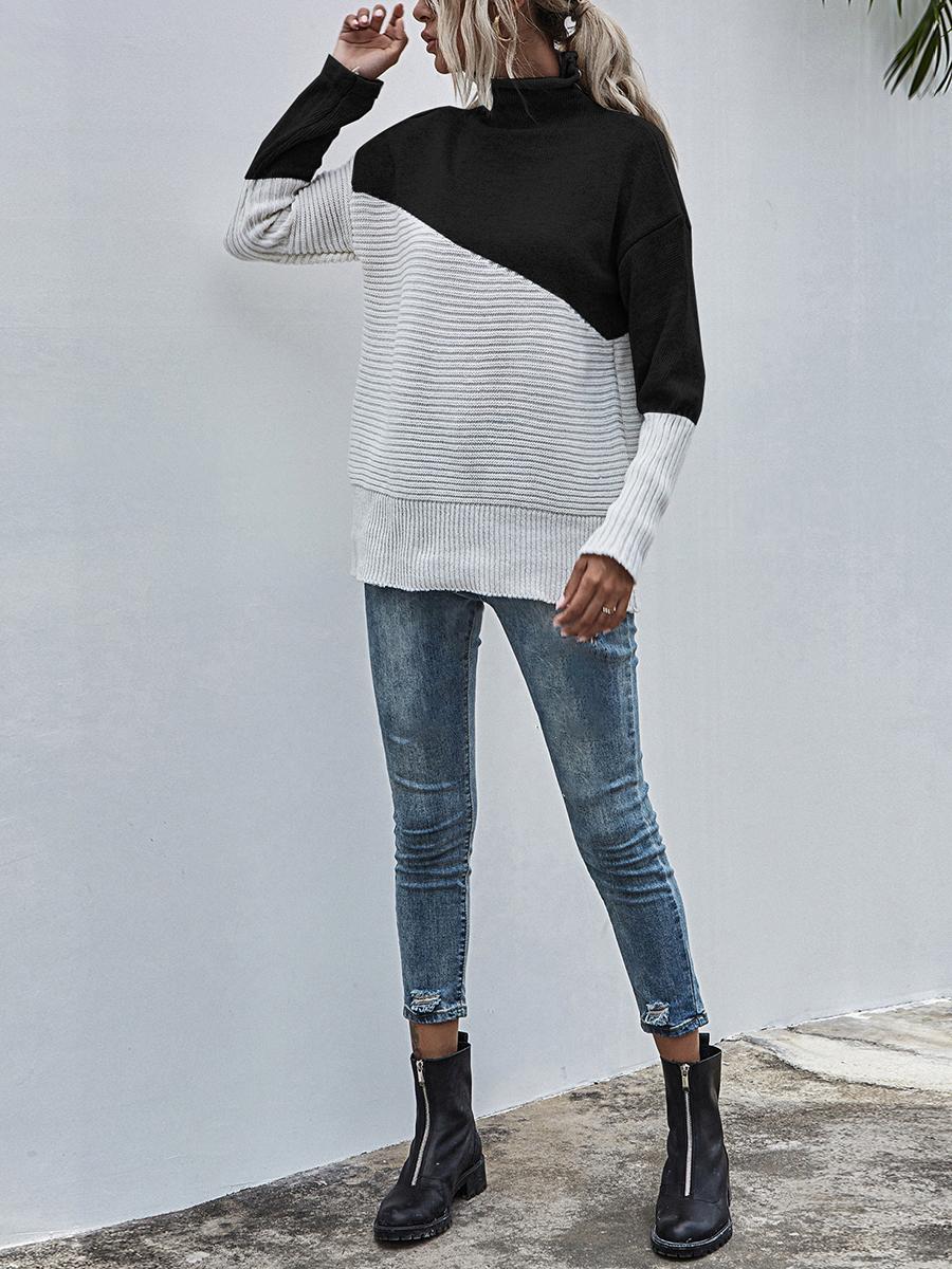 Color-blocking Pullover Long-sleeves Sweater