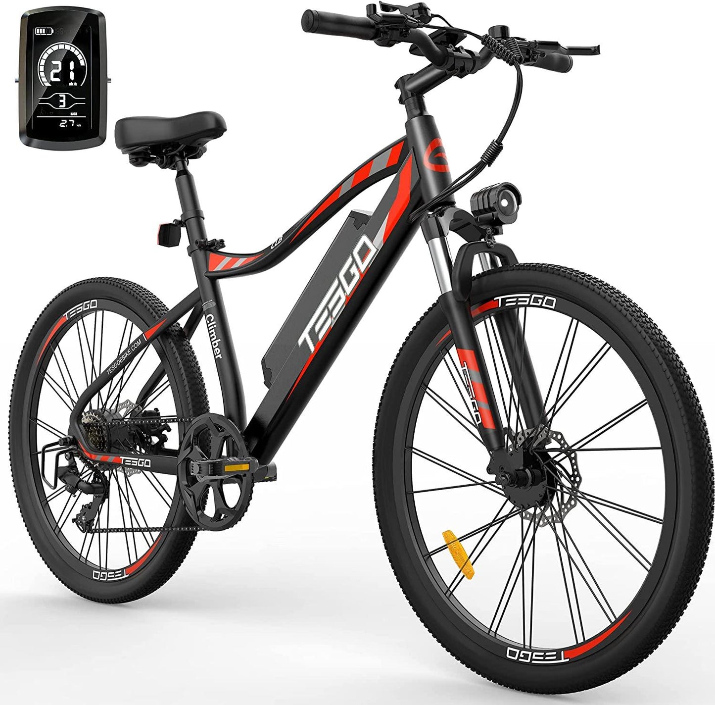 TESGO Electric Bikes for Adults Climber - 26’’ Electric Bicycle with Removable 48V/10.4Ah LG Cells Battery, 350W Electric Mountain Bike with  7 Speed Gears, Max 21MPH Ebike with Fork Suspension