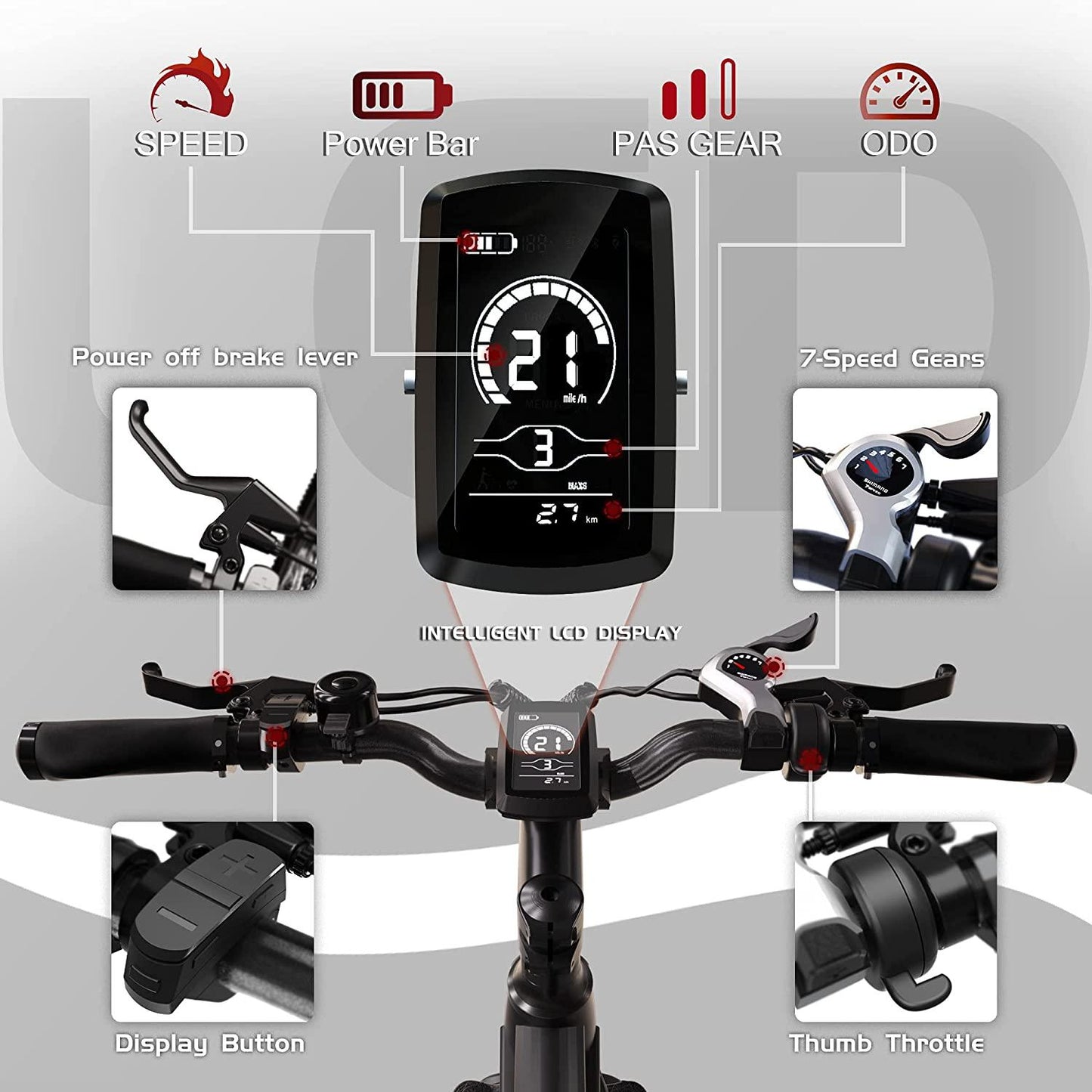 TESGO Electric Bikes for Adults Climber - 26’’ Electric Bicycle with Removable 48V/10.4Ah LG Cells Battery, 350W Electric Mountain Bike with  7 Speed Gears, Max 21MPH Ebike with Fork Suspension