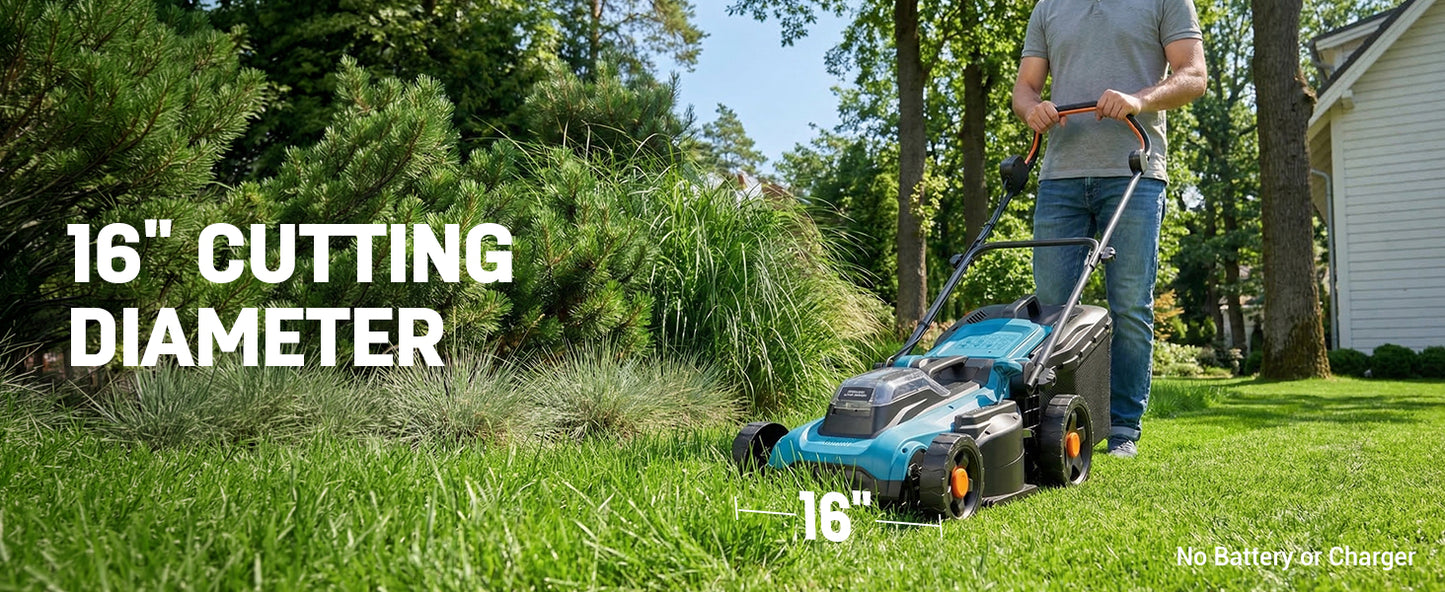 Cordless Electric Lawn Mower 16" Compatible with  18V Battery, 2-in-1 Brushless Push Mower with 5-Position Height Adjustment, Lightweight for Small Yards (Tool Only)