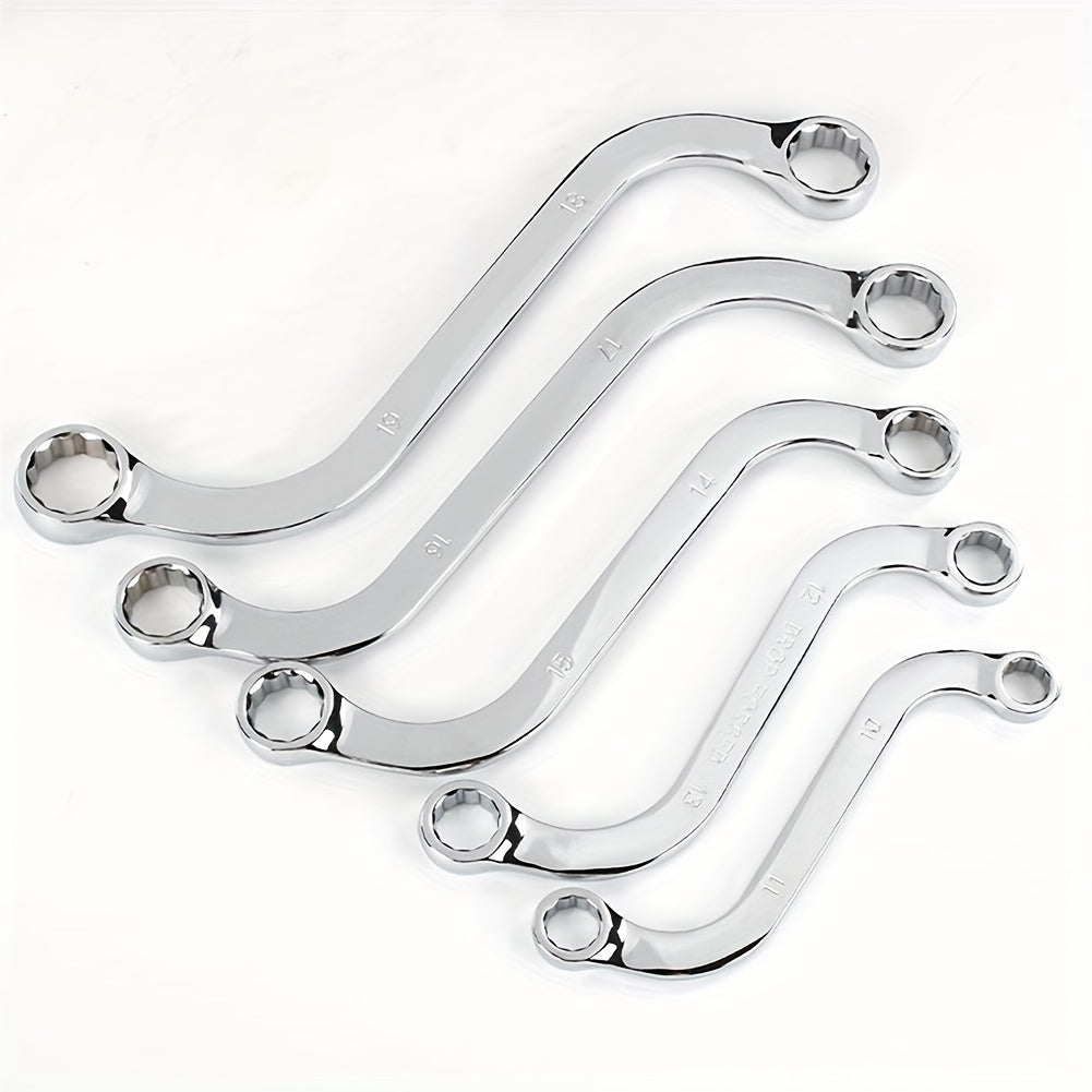 5Pcs S Type 10-19mm 12-Point Box Ends Double-Headed Special-Shaped Fastening Wrench Car Repair Tool S-Shaped Spanner Hardware