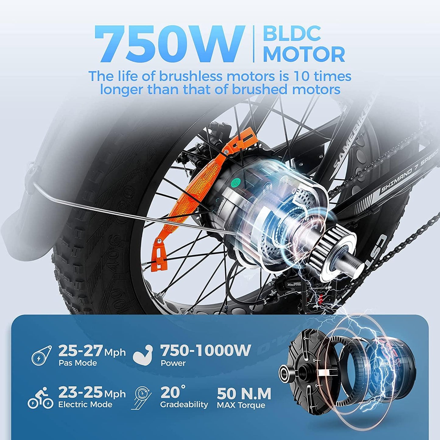 750W Electric Mountain Bike 25Mph 4 inich Fat Tire Electric Bike for Adult, 48V 13Ah Removable Battery Electric Bicycles LCD Display with USB
