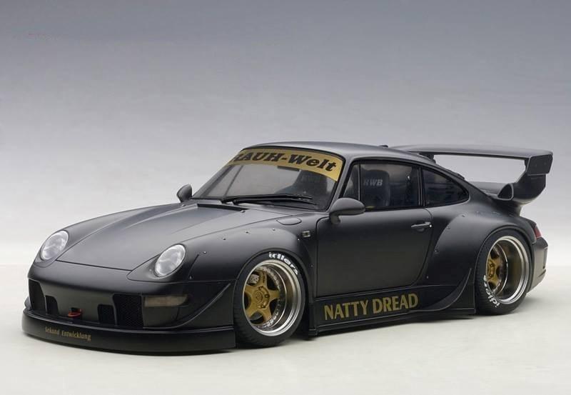 Porsche RWB 993 Matt Black with Gold Wheels 1/18 Model Car by Autoart