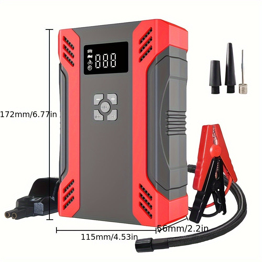 2000A Car Jump Starter With Air Compressor (8.0L Gas/5.0L Diesel), 6-in-1 Portable Charger Lithium Battery Box With Fast Charging 3.0 & DC12V 8A