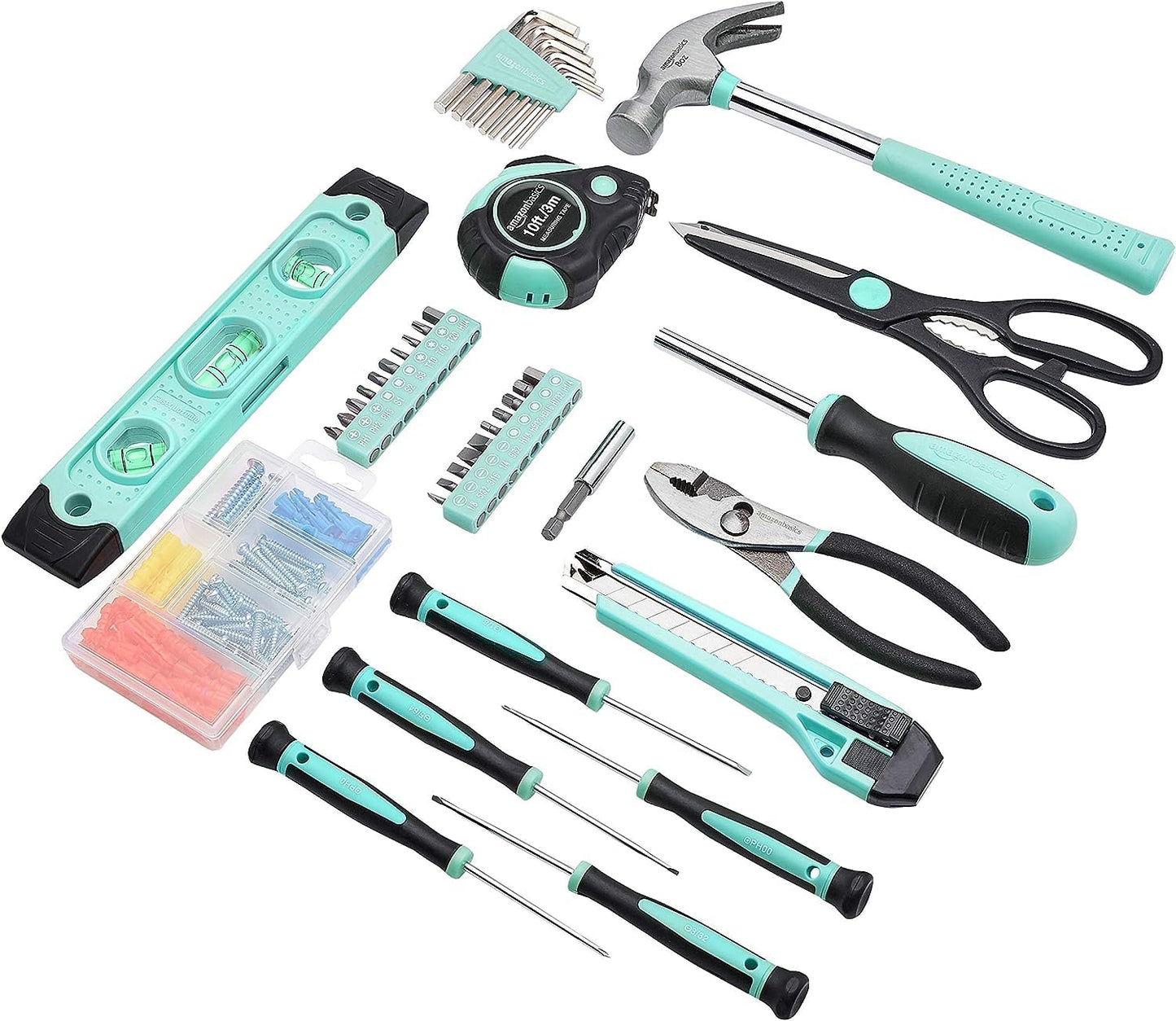 142-Piece Household Tool Kit for Home Repair, Hand Tools with StoraCase, 13.39 x 9.25 x 2.95 inch, Turquoise