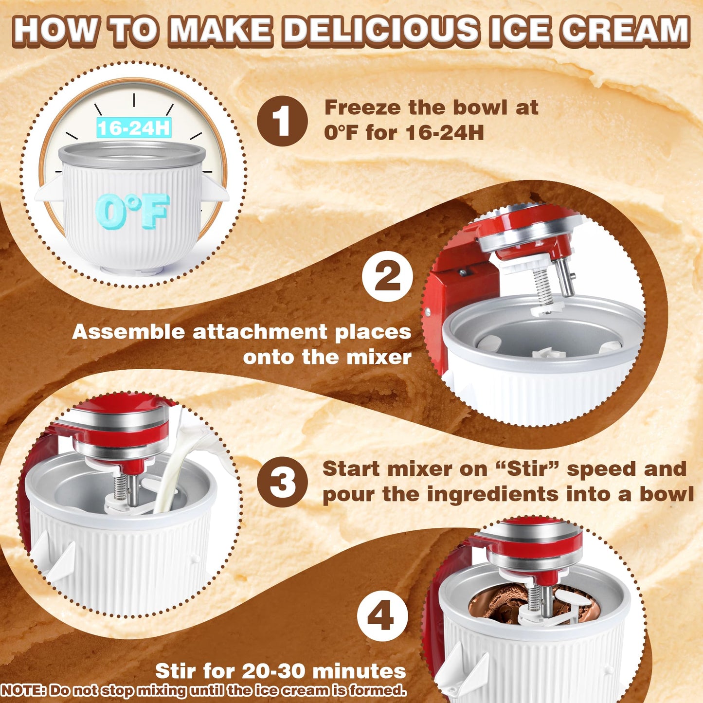 Ice Cream Maker Attachment for  Stand Mixer, Compatible with  4.5-5QT/5.5-6 Quart Stand Mixers Accessories, 2 Quart Frozen Yogurt/Ice Cream/Sorbet Gelato Maker