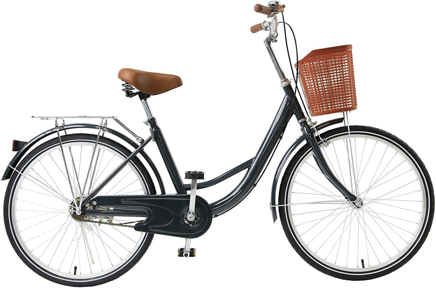Viribus Single Speed Beach Cruiser Bike, Comfortable Commuter Bicycle, High-Carbon Steel Frame, Front Basket &amp; Bell, Rear Racks (Blue, 24")