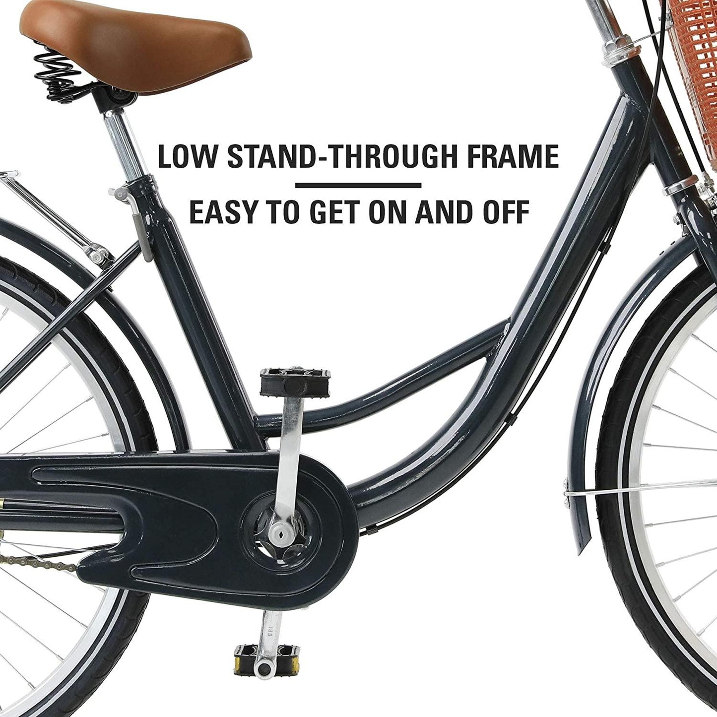 Viribus Single Speed Beach Cruiser Bike, Comfortable Commuter Bicycle, High-Carbon Steel Frame, Front Basket &amp; Bell, Rear Racks (Blue, 24")