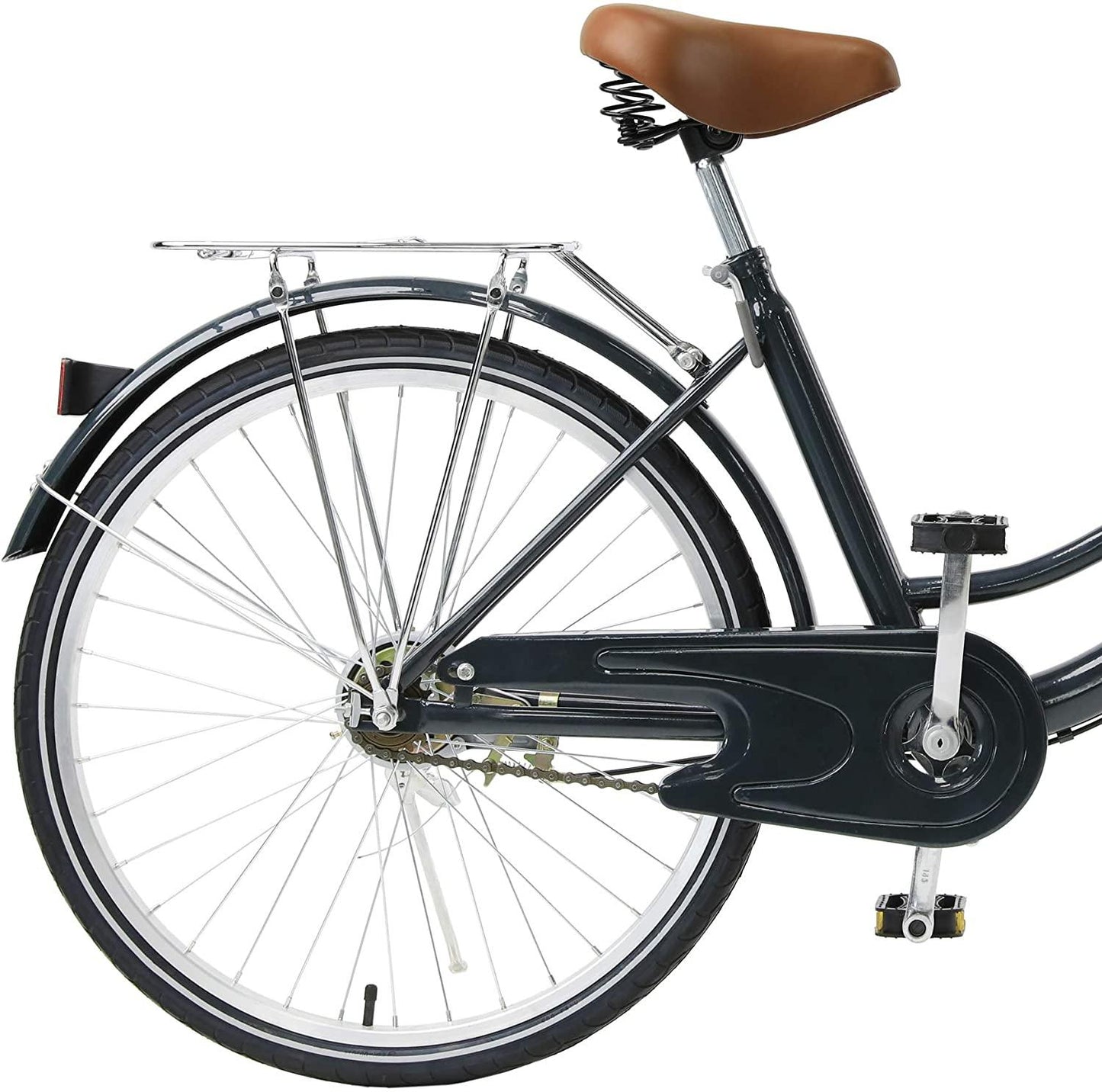 Viribus Single Speed Beach Cruiser Bike, Comfortable Commuter Bicycle, High-Carbon Steel Frame, Front Basket &amp; Bell, Rear Racks (Blue, 24")