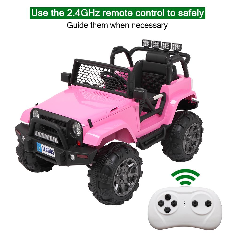 Lowestbest Cars for Kids, Battery Powered Electric Car, Kids Ride On Truck Car, 12V Kids Cars with Remote Control, MP3 Player, Radio, Led Light, Pink