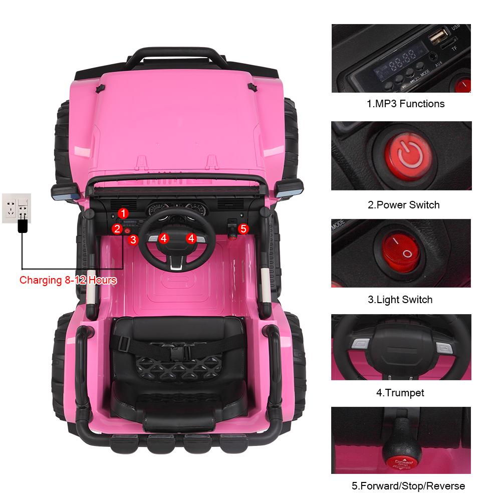 Lowestbest Cars for Kids, Battery Powered Electric Car, Kids Ride On Truck Car, 12V Kids Cars with Remote Control, MP3 Player, Radio, Led Light, Pink