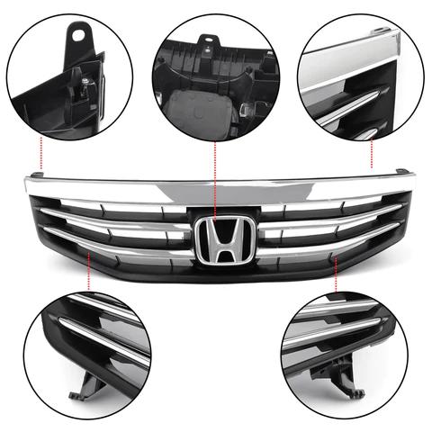 2011-2012 Honda Accord 4 Door Models Upper Bumper Hood Black Chrome Front Grille Generic