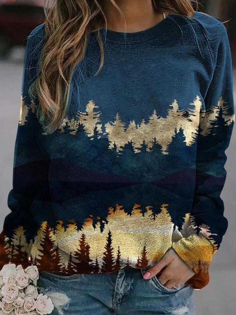 Round Neck Print Long Sleeve Sweatahirt