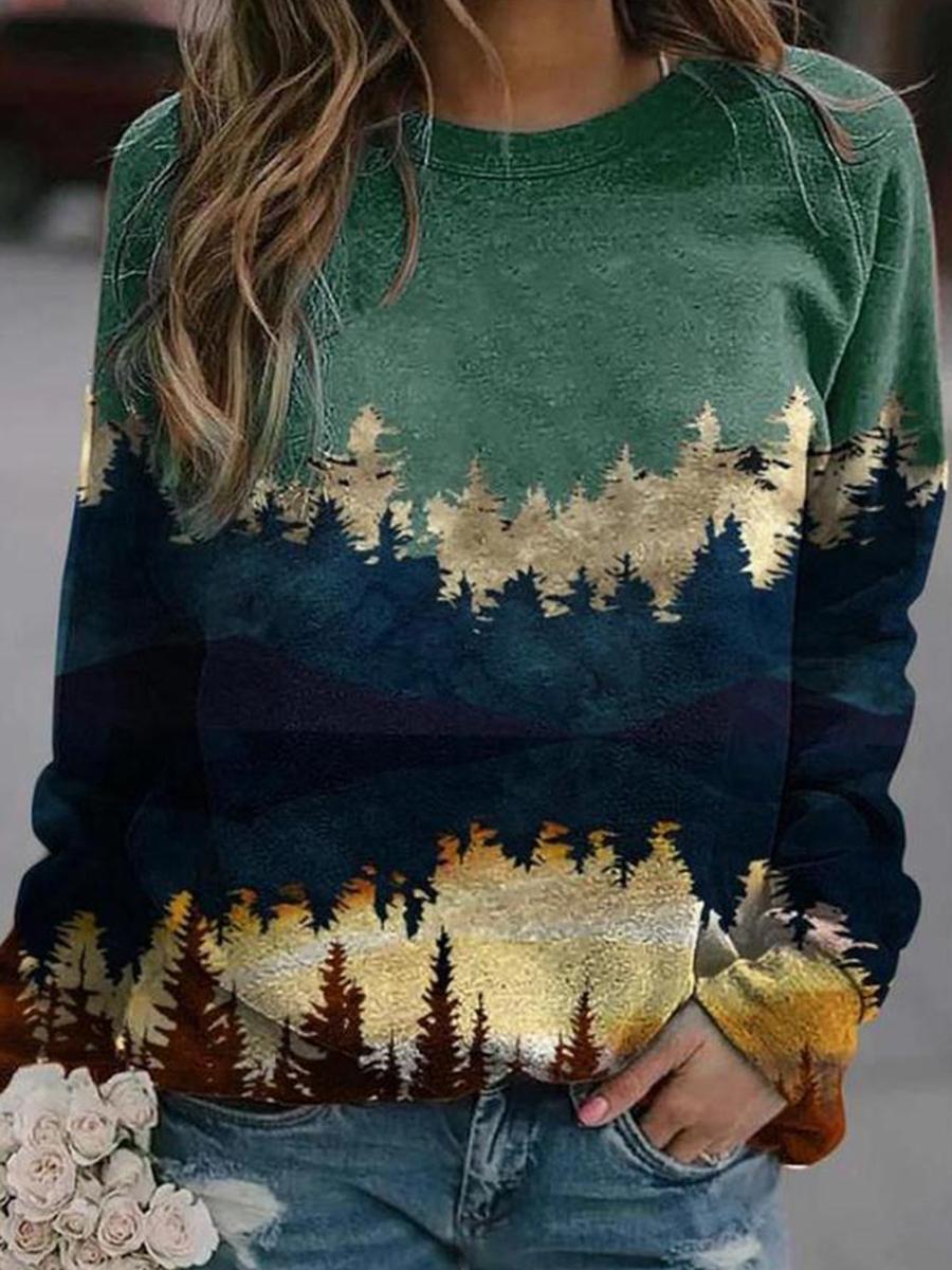 Round Neck Print Long Sleeve Sweatahirt