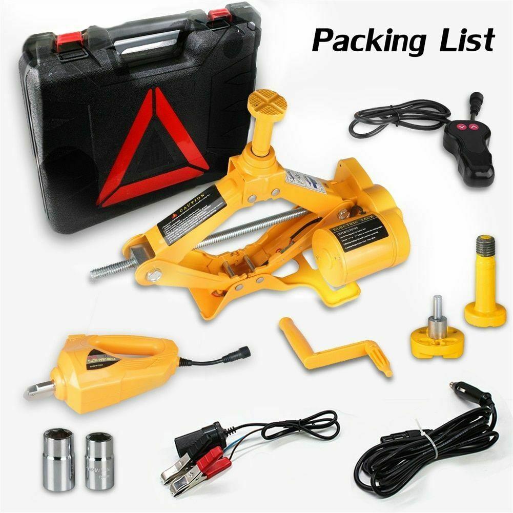 Car Electric Jack 3T 12V Rolling Scissor Lift Portable 420mm Flashlight Wrench