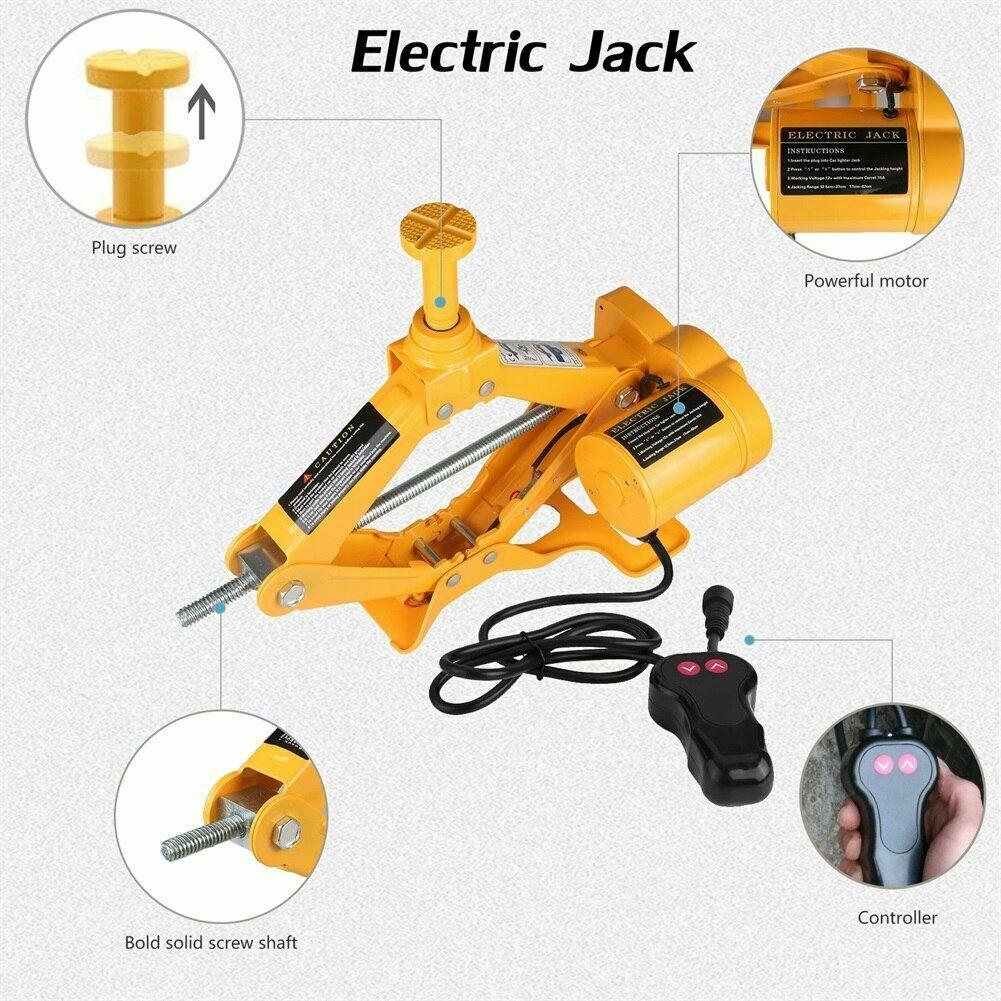 Car Electric Jack 3T 12V Rolling Scissor Lift Portable 420mm Flashlight Wrench