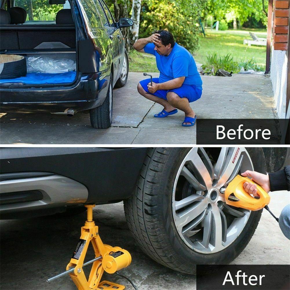 Car Electric Jack 3T 12V Rolling Scissor Lift Portable 420mm Flashlight Wrench