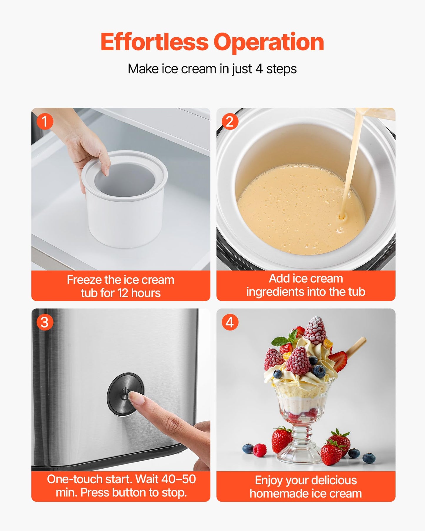 Ice Cream Maker, 2.11 Qt. LarCapacity, Electric Automatic Ice-Cream Machine, with Easy Operation & Cleaning,  Steel Shell, for Homemade Frozen Yogurt, Fruit Sorbet, Gelato, Silver