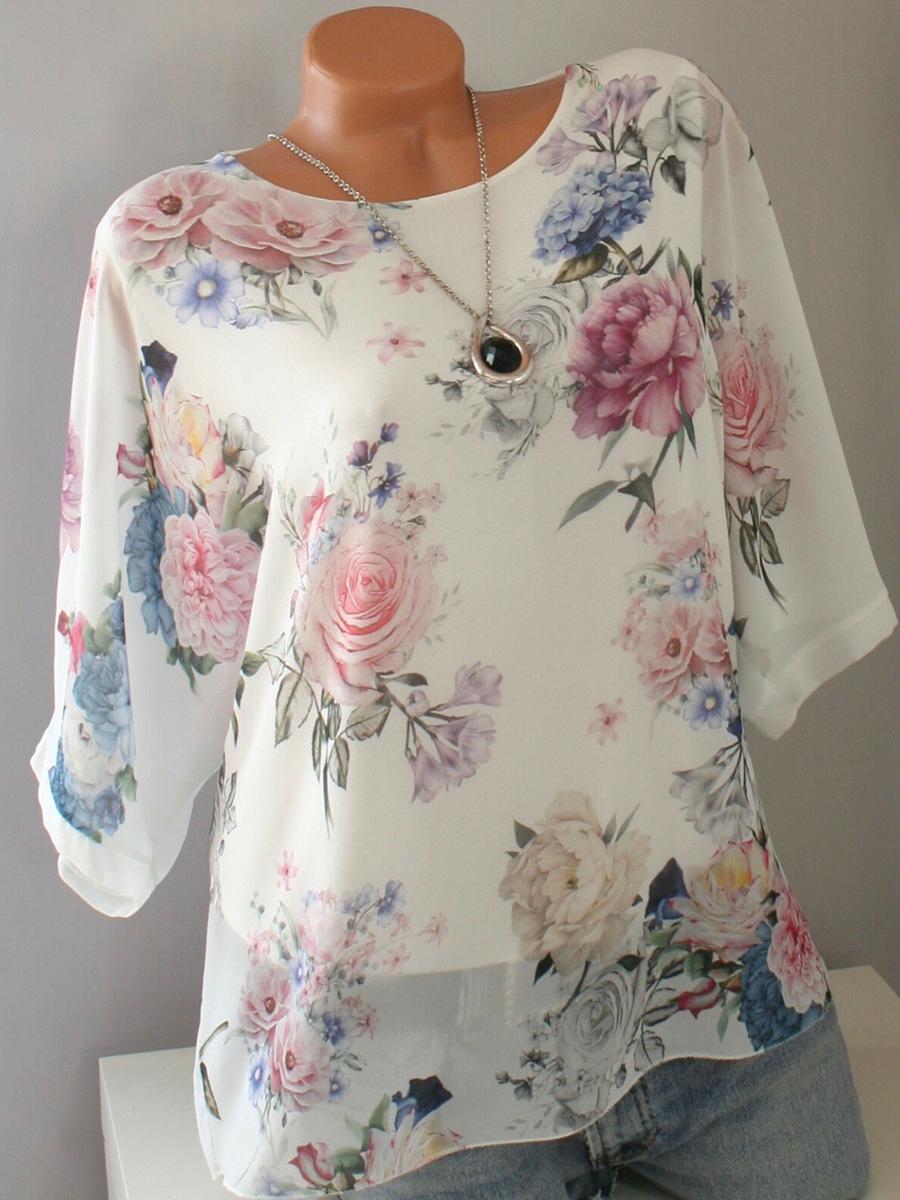 Round Neck Loose Fitting Print Short Sleeve T-Shirts