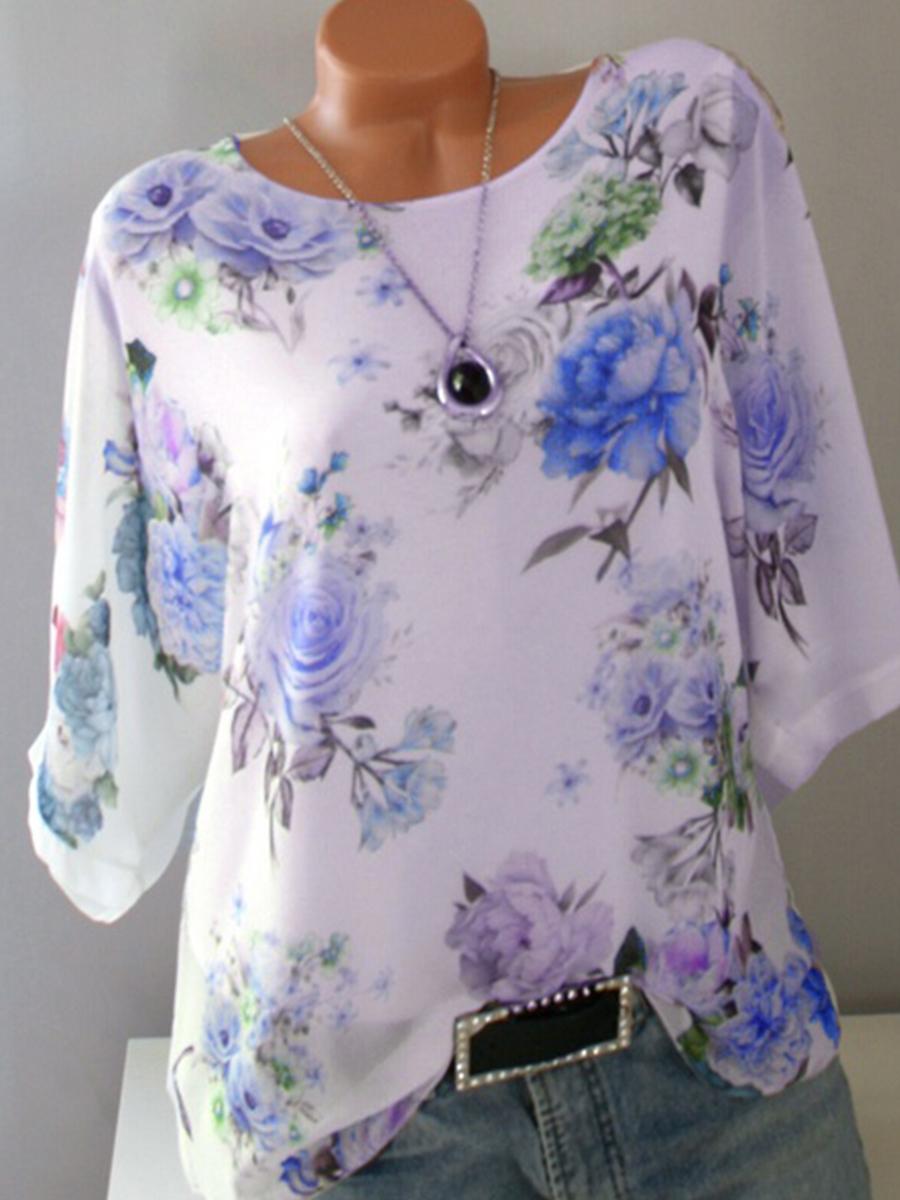 Round Neck Loose Fitting Print Short Sleeve T-Shirts