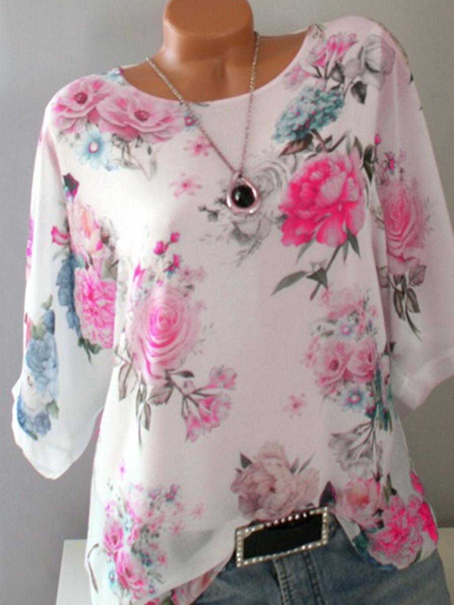 Round Neck Loose Fitting Print Short Sleeve T-Shirts