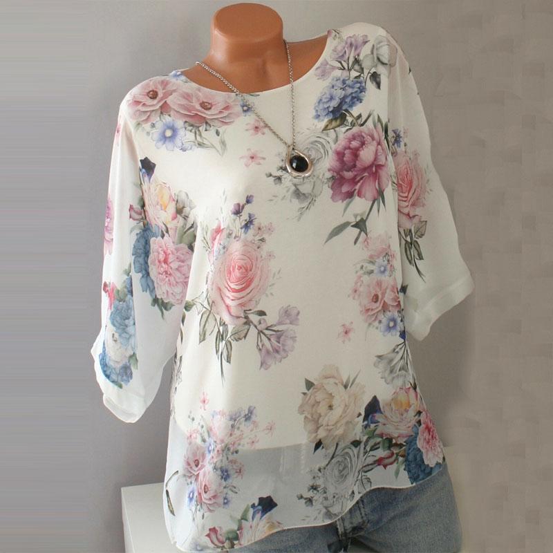 Round Neck Loose Fitting Print Short Sleeve T-Shirts