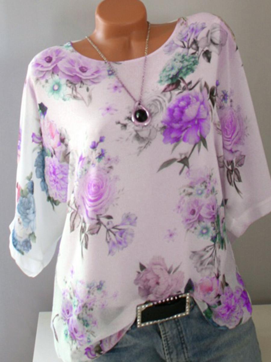 Round Neck Loose Fitting Print Short Sleeve T-Shirts