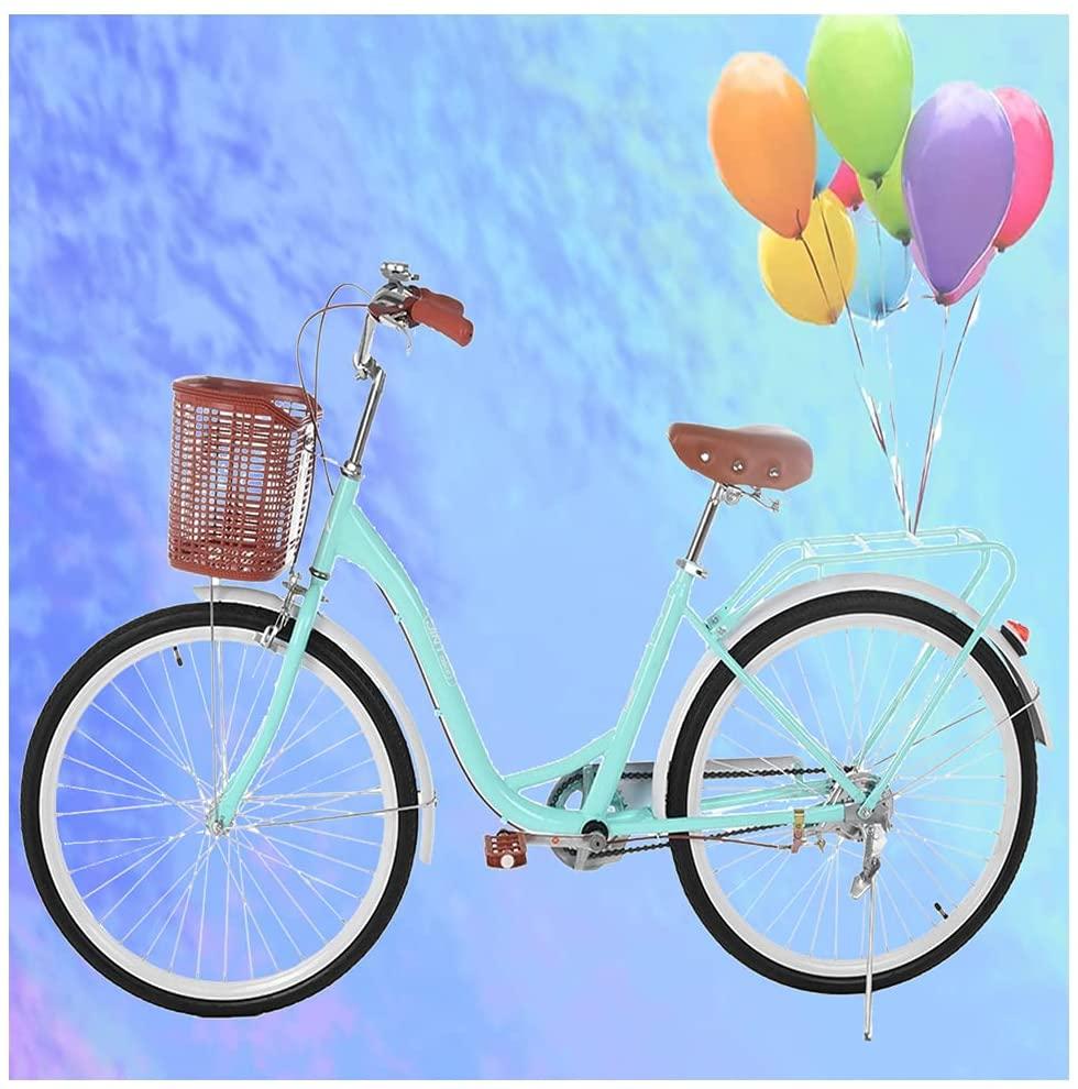 Micozy 26-Inch Womens Bikes Beach Cruiser Bike with Basket Classic Bicycle Retro Bicycle Single Speed Bicycle Commuter Bicycle with Comfortable Seats and Back Seats Fits 5'2''-5'10'' [US in Stock]