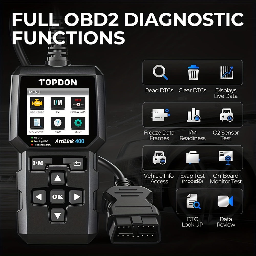 TOPDON OBD2 Scanner, AL400 Check Engine Light, Car Scanner With O2 Sensor/Freeze Frame/I/M Readiness/Smog Check/DTC Lookup, CAN Diagnostic Scanner