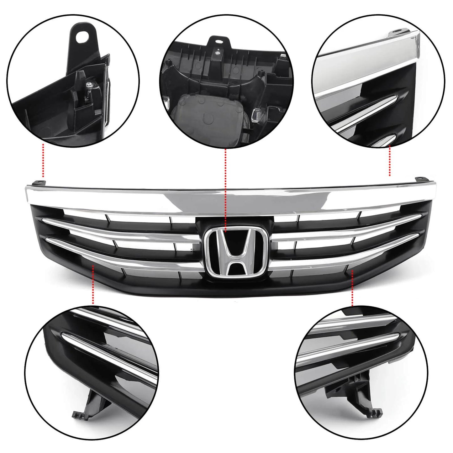 2011-2012 Honda Accord 4 Door Models Upper Bumper Hood Black Chrome Front Grille Generic