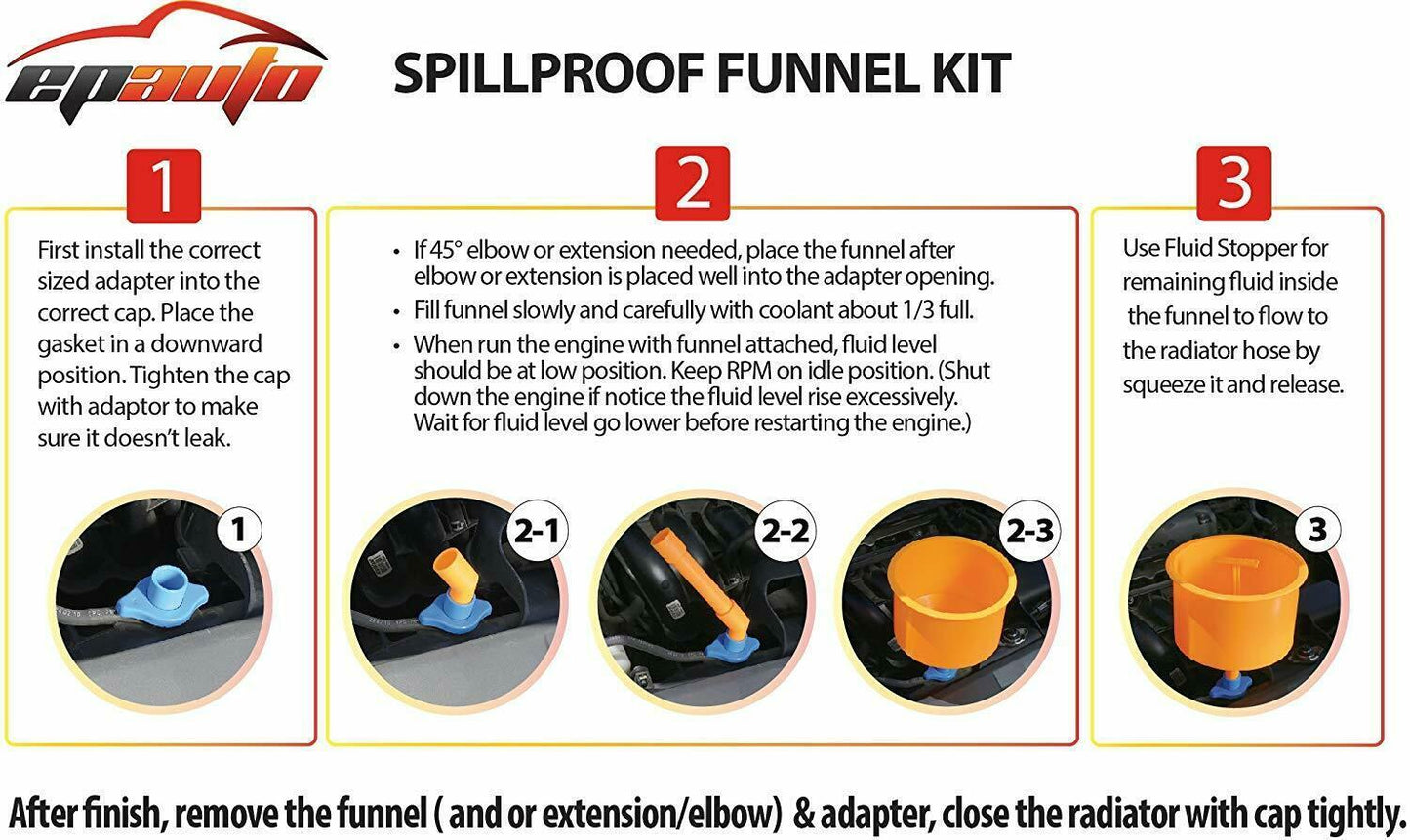 Coolant Funnel Kit No Spill Plastic Auto Car RV SUV Truck Radiator Filling Tools