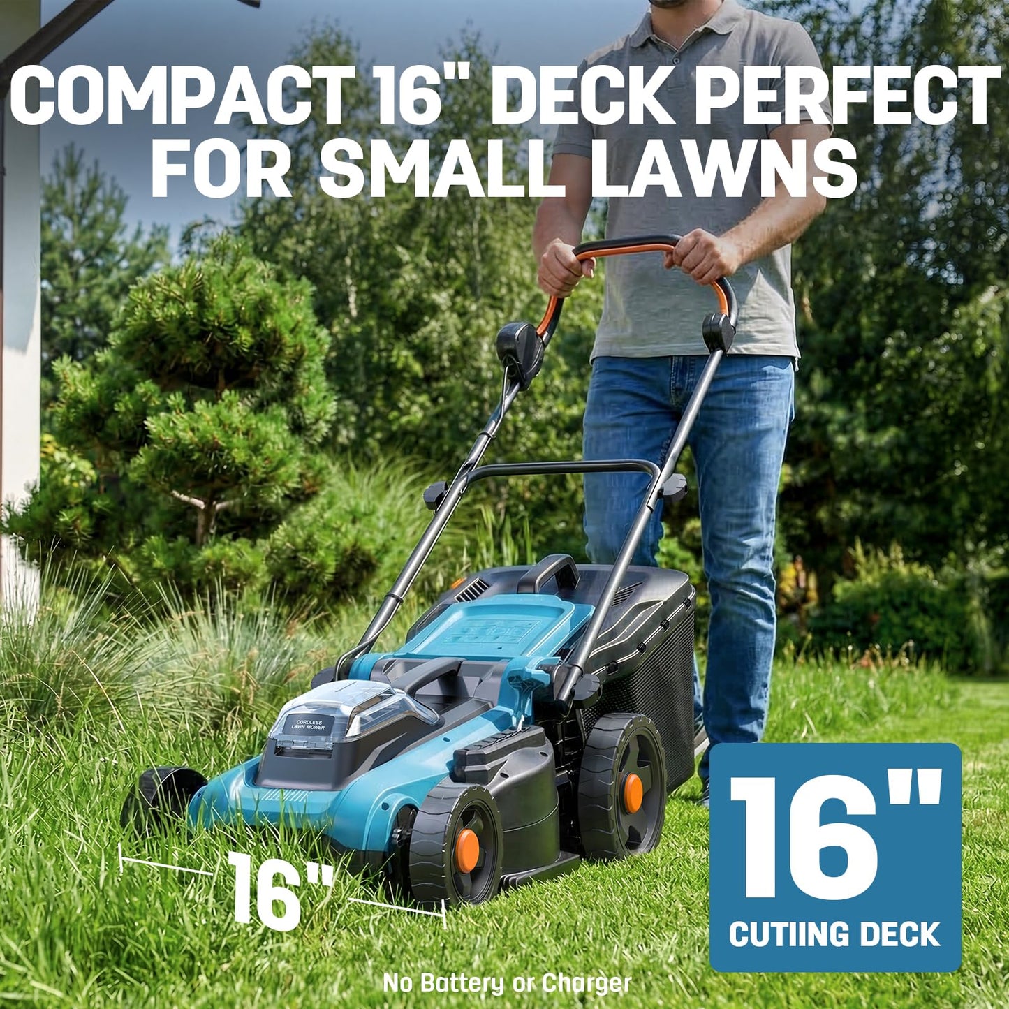 Cordless Electric Lawn Mower 16" Compatible with  18V Battery, 2-in-1 Brushless Push Mower with 5-Position Height Adjustment, Lightweight for Small Yards (Tool Only)