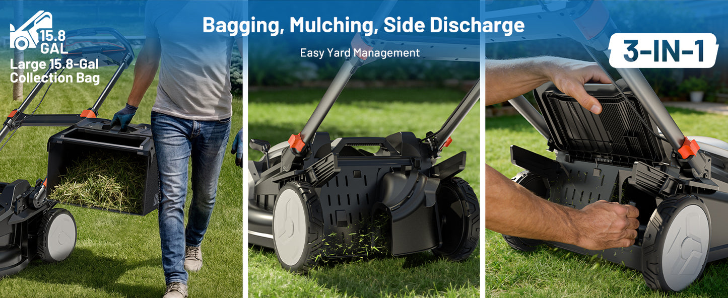 21" 40V Cordless Lawn Mower, Self-Propelled &amp; Push 2-in-1 Battery Powered Lawnmower with 2 x 8.0Ah