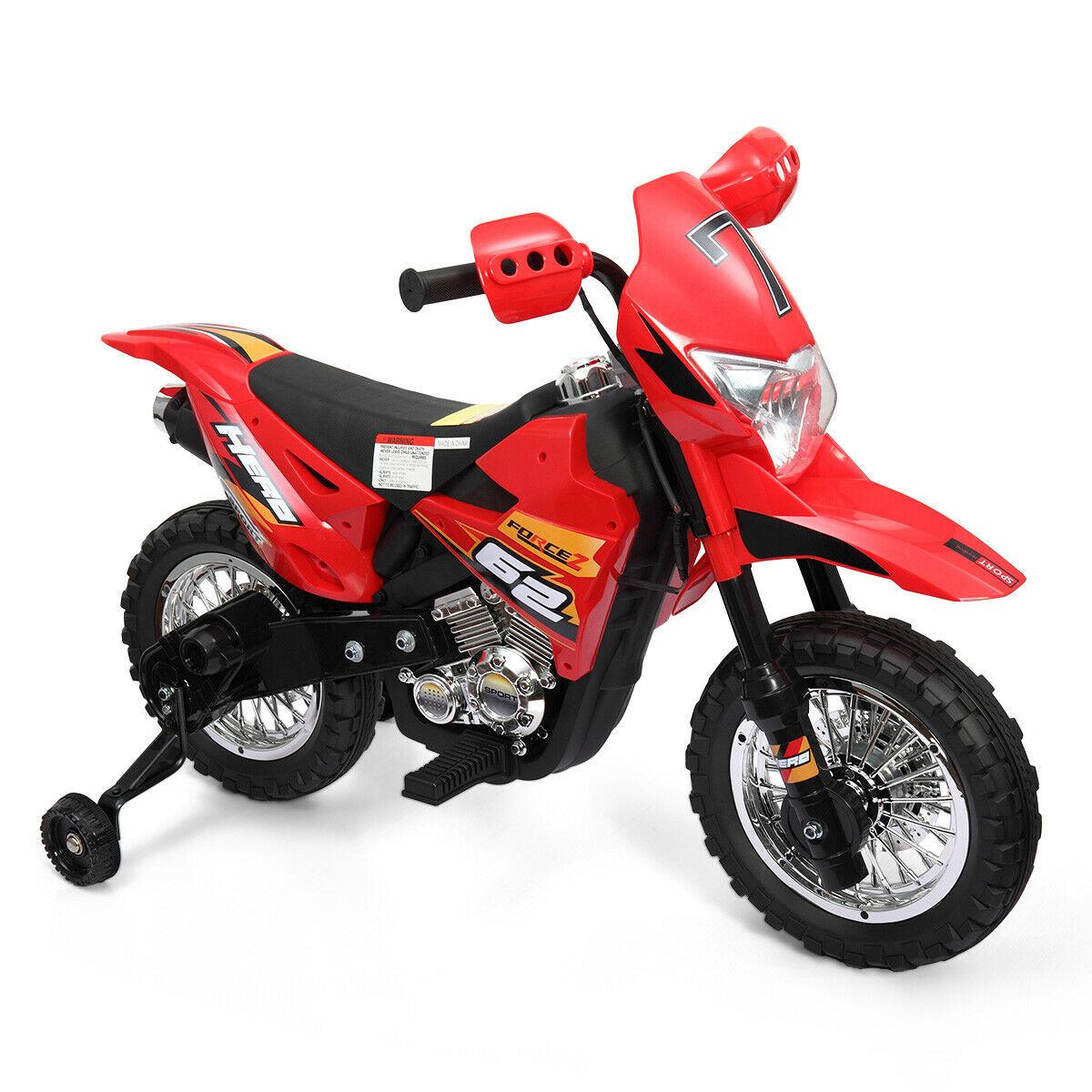 Kids Electric Ride On Cars, 6V Battery Powered Electric Motorcycle Toy for Kids to Ride, Multi Function Ride-On Car for Children Child, w/Training Wheels