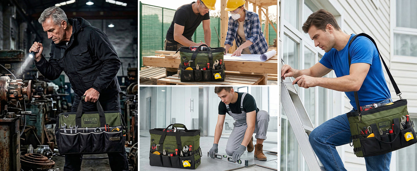 Heavy Duty Tool Bag 20 Pockets, 16-Inch Portable Tool Box Organizer | Waterproof, Wide Mouth, LarStoraToolbag for Electrician, Tradesman, with Adjustable Shoulder Strap, Soft Handle
