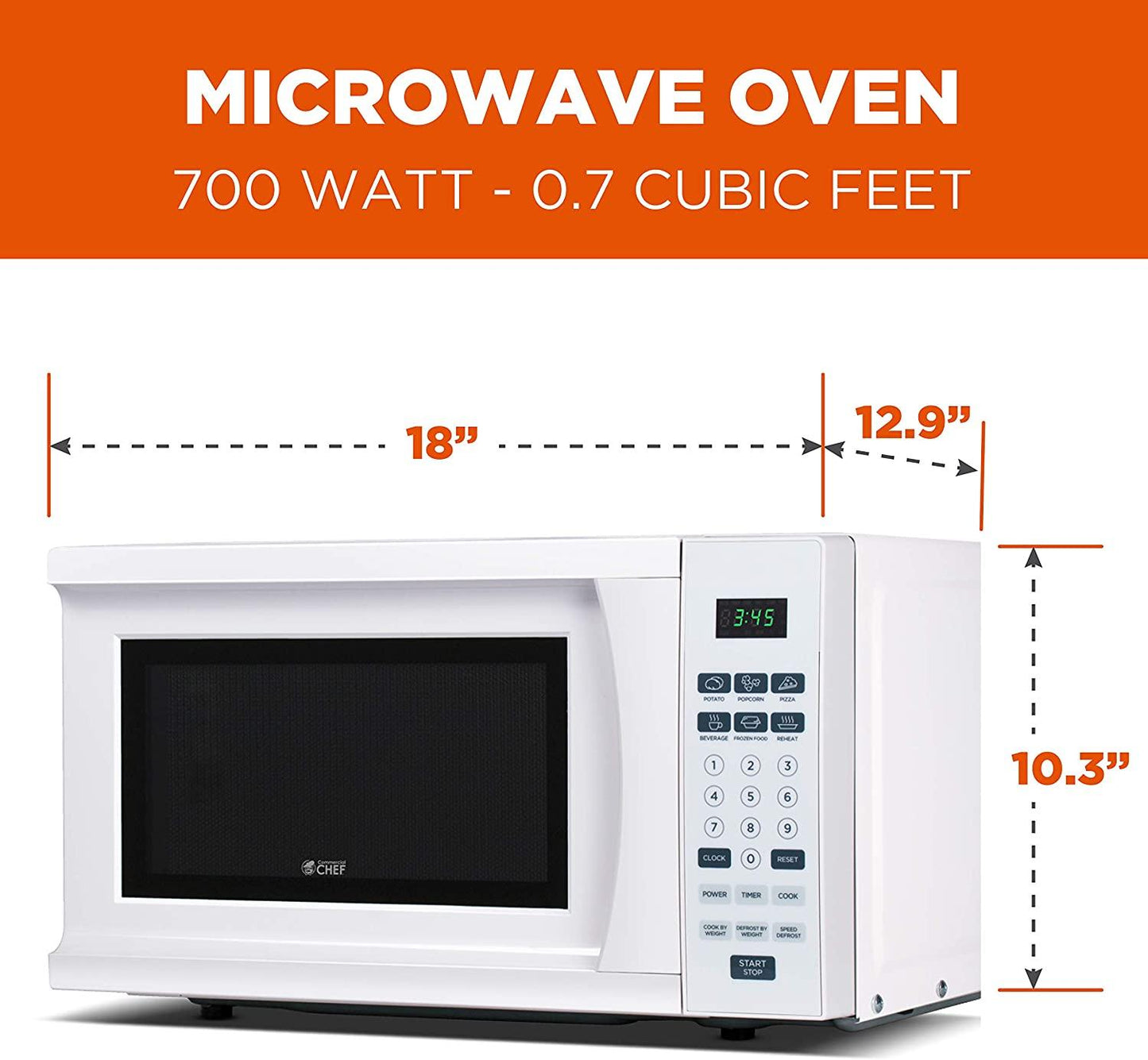 Commercial Chef CHM770W 700 Watt Counter Top Microwave Oven, 0.7 Cubic Feet, White Cabinet
