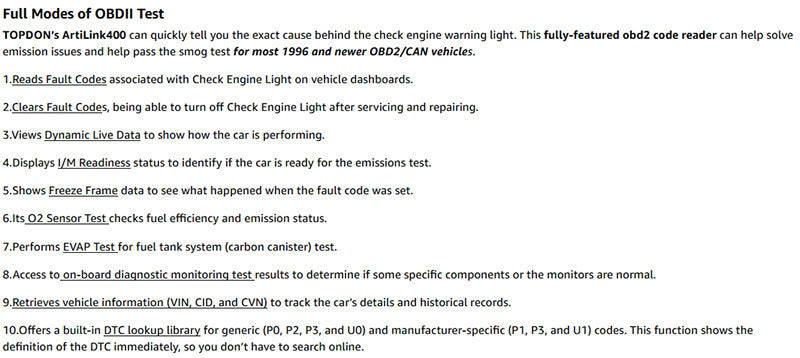 TOPDON OBD2 Scanner, AL400 Check Engine Light, Car Scanner With O2 Sensor/Freeze Frame/I/M Readiness/Smog Check/DTC Lookup, CAN Diagnostic Scanner