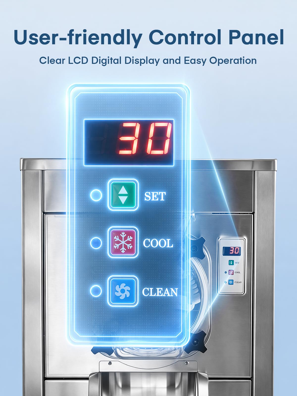 Commercial Ice Cream Machine 2000W, 20-28 L/H Yield Gelato Hard Serve Ice Cream Maker with 7L  Steel Cylinder,LED Panel, Timer, Auto Clean for Restaurants Snack cafes
