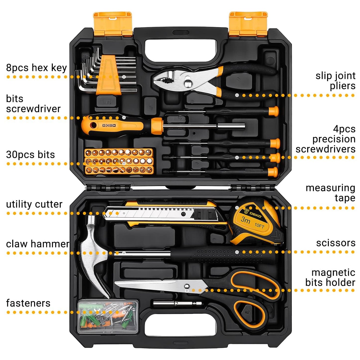 General Household Hand Tool Kit with Plastic Toolbox StoraCase, All Purpose Home Tool Kit Includes Essential Tools for Office ColleRepairs, 50 Piece