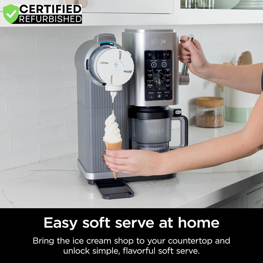 NC701 CREAMi Swirl 13-in-1 Soft Serve Ice Cream Machine (Renewed) Bundle with 2 YR CPS Enhanced Protection Pack
