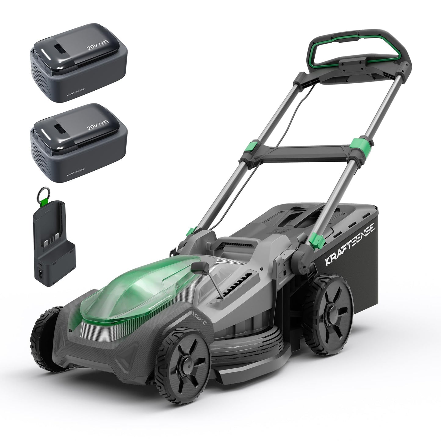 21" Cordless Lawn Mower, 40V Electric Mower with 2×8.0Ah Batteries &amp; Charger, 8-Position Height Adjustment, 60L Grass Bag, 3-in-1 Mulching, Bagging &amp; Rear Discharfor Medium, LarYards