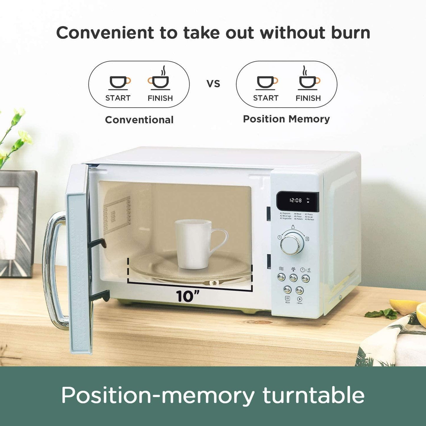 COMFEE' Retro Countertop Microwave Oven with Compact Size, Position-Memory Turntable, Sound On/Off Button, Child Safety Lock and ECO Mode, 0.7Cu.ft/700W, Pastel Green, AM720C2RA-G
