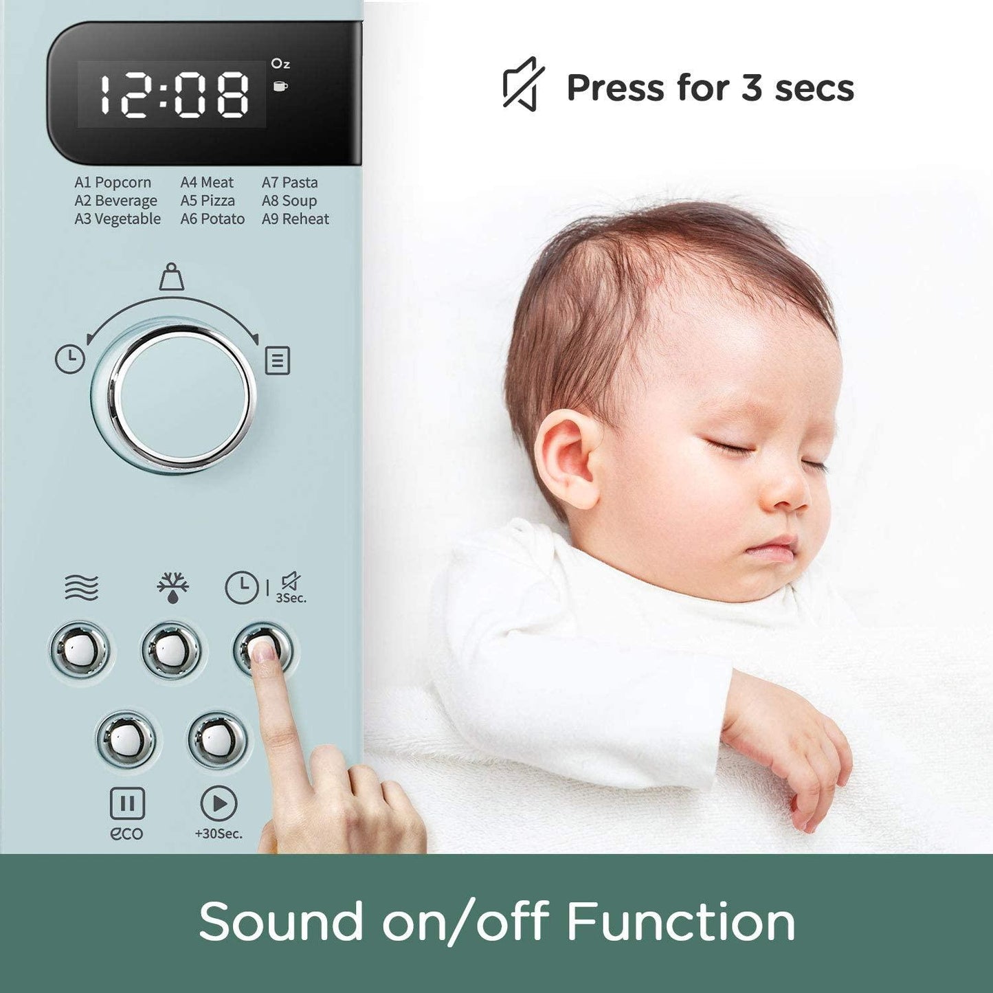 COMFEE' Retro Countertop Microwave Oven with Compact Size, Position-Memory Turntable, Sound On/Off Button, Child Safety Lock and ECO Mode, 0.7Cu.ft/700W, Pastel Green, AM720C2RA-G
